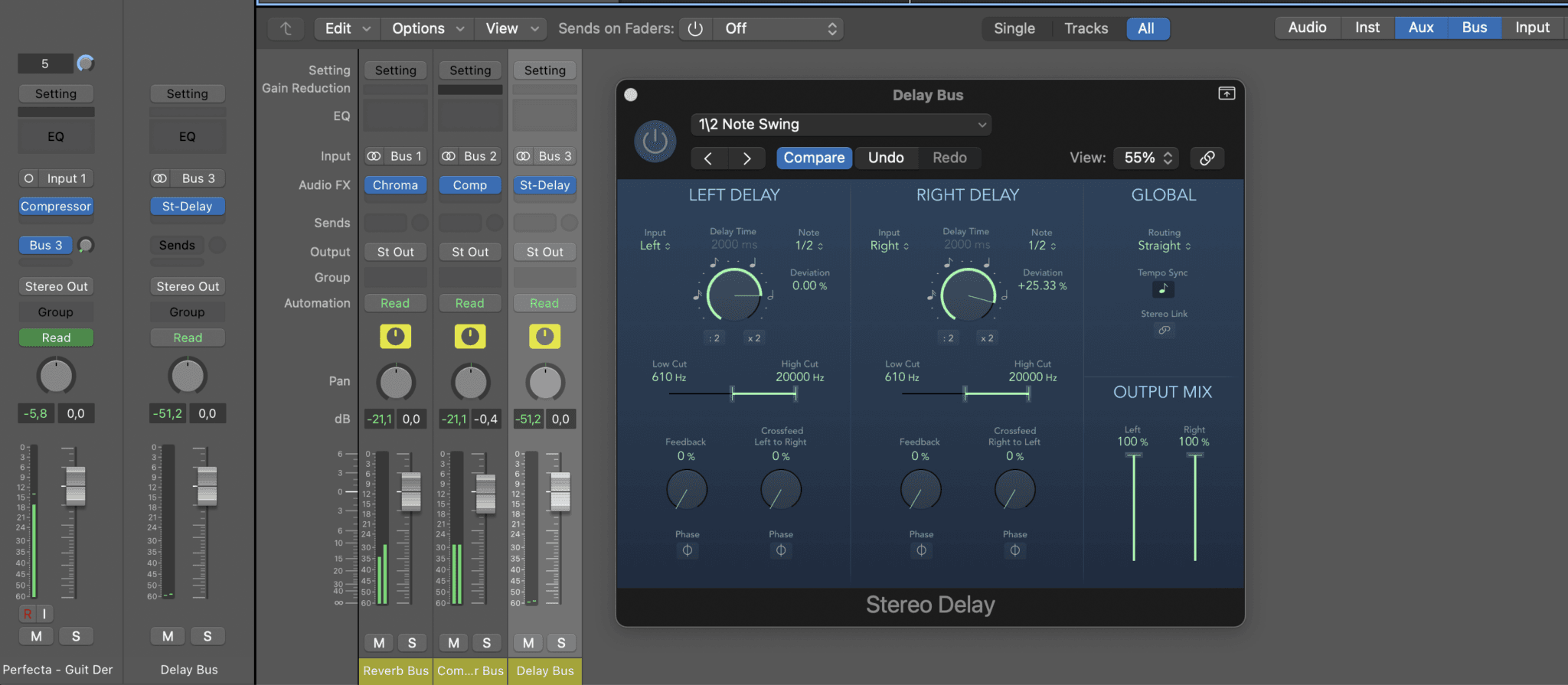 stereo delay bus send