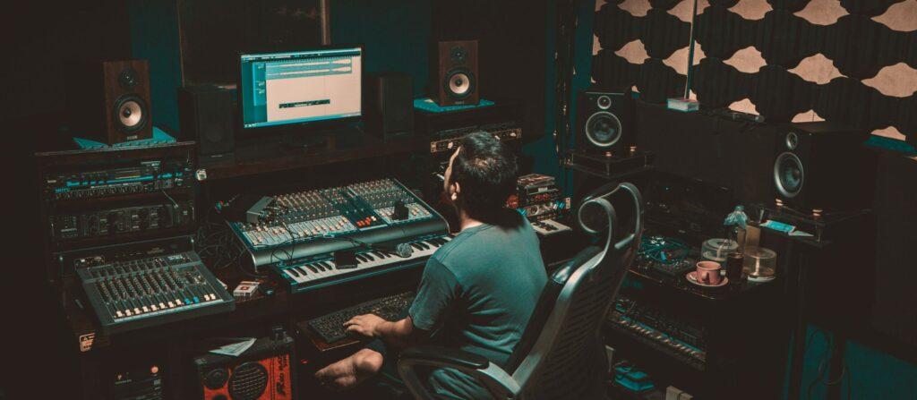 Listening to music on the recording studio monitors
