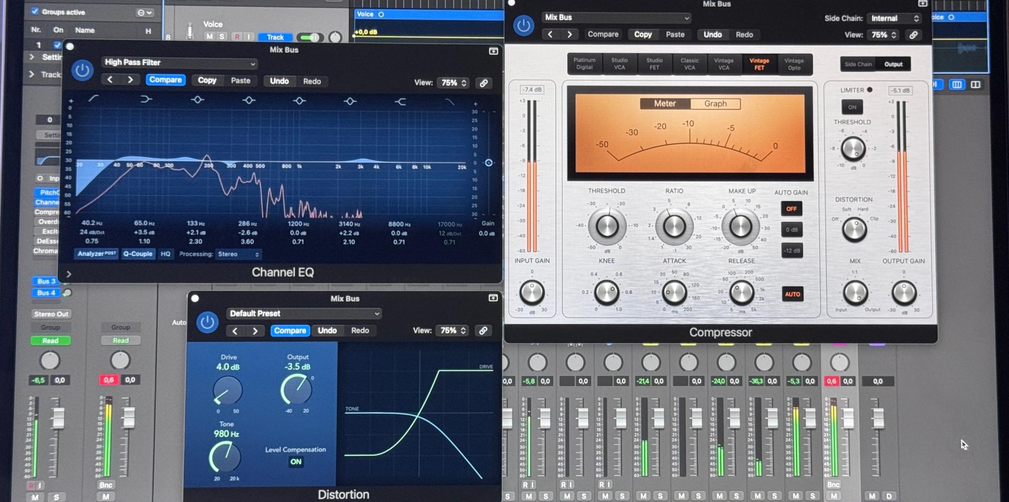 Bus Eq, Compressor, Distortion