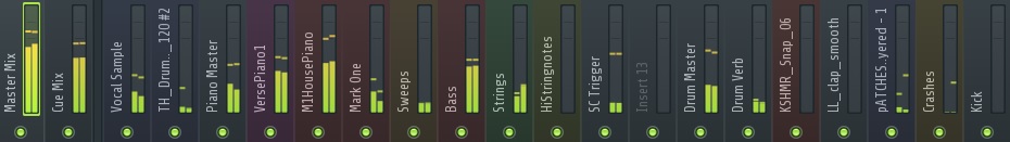 A mixer showing levels in the green and good headroom.