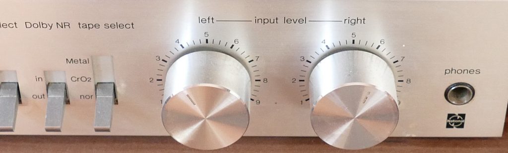 left and right levels on a stereo tape deck