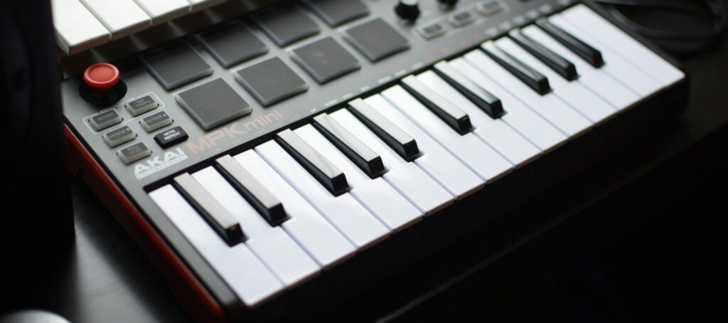 A midi keyboard with additional controllers